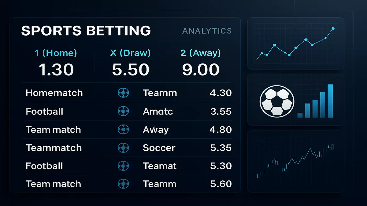 Professional 1X2 betting odds dashboard showing home win, draw, and away win betting options with decimal odds