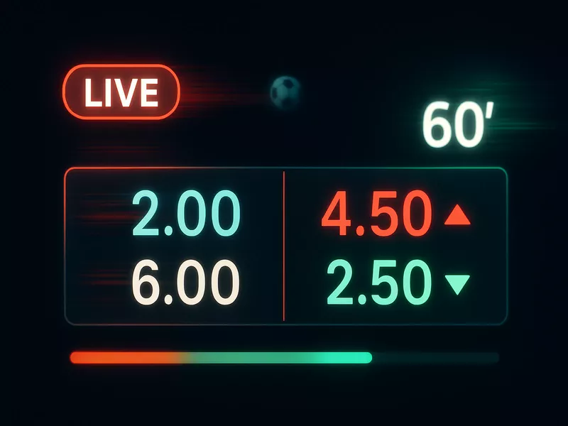 Live betting interface showing real-time odds changes and movements during football match with before and after odds comparison