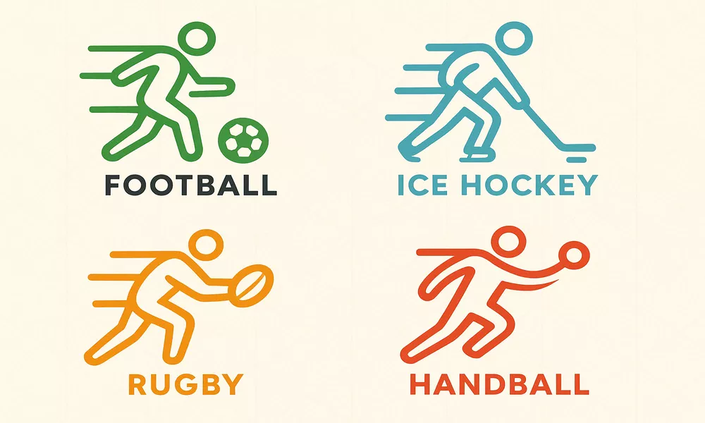 Sports suitable for 1X2 betting - football, hockey, rugby, handball icons